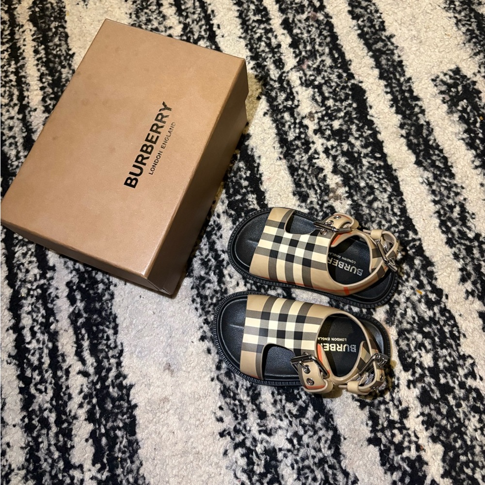 Burberry Kids Checkered Black and Tan Sandals